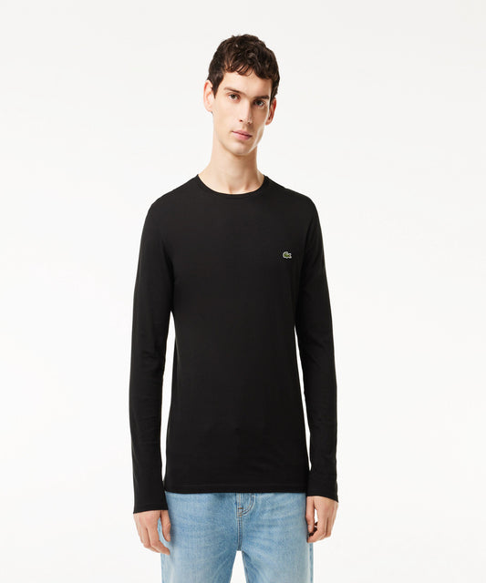 LONG-SLEEVED ROUND-NECK T-SHIRT IN PLAIN PIMA COTTON JERSEY